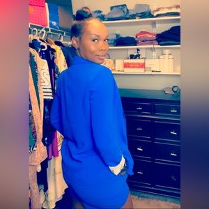 Skies Are Blue Women's Electric Blue Long Suit Jacket And Shorts Set